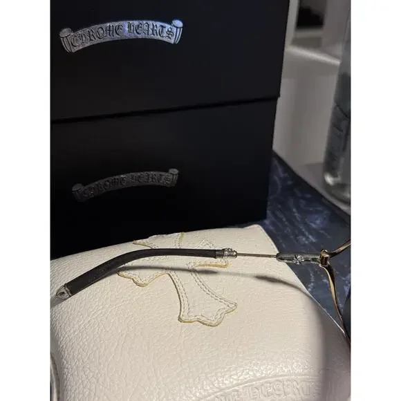 Chrome Hearts BUTTFLUX Aviator Sunglasses Black Gold Frame Missing Tip